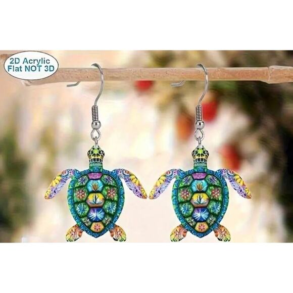 Multi-Colored Turtle Earrings - Picture 1 of 4
